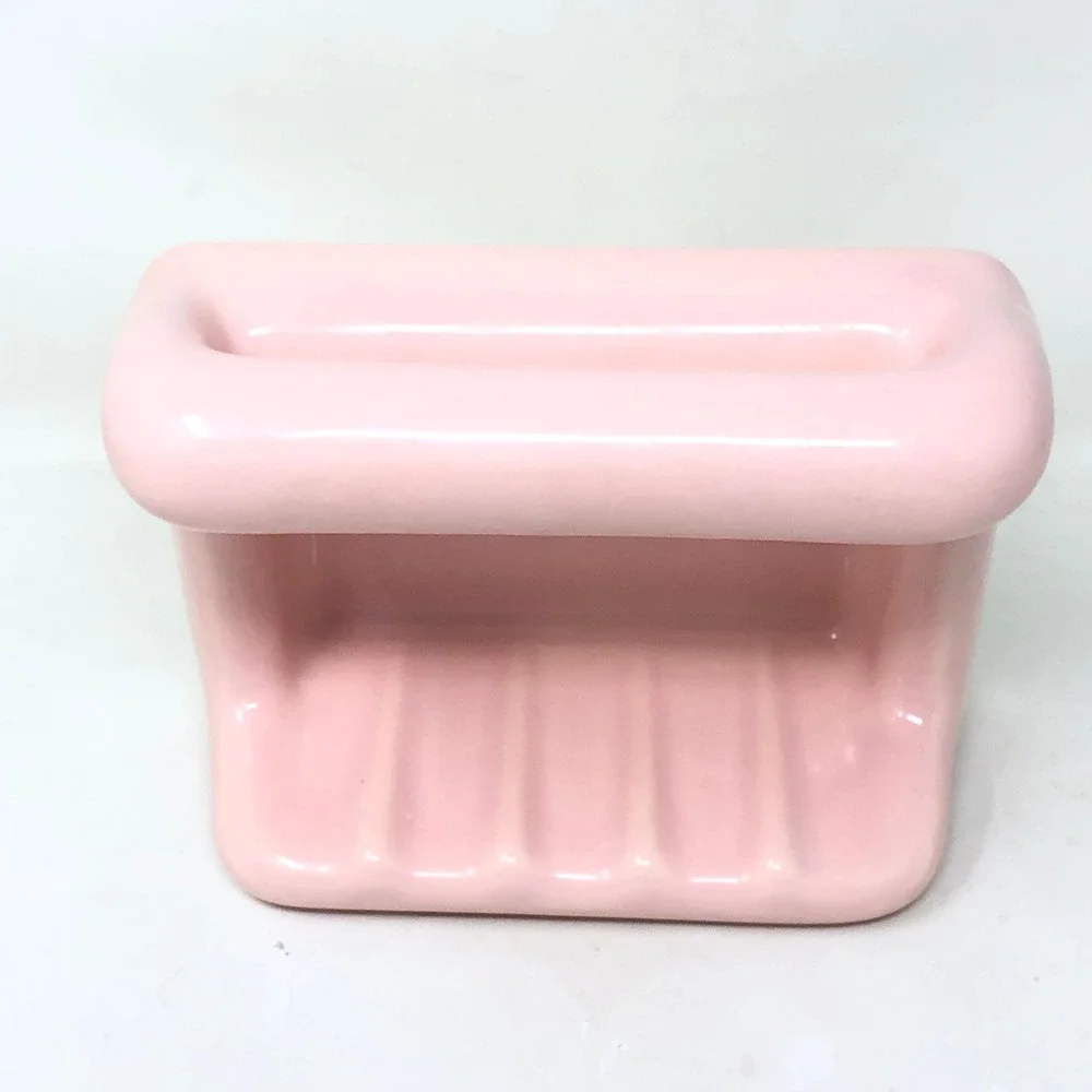 Vintage Mamie Pink Ceramic Wall Tile Soap Dish Cloth Bar Mid Century Retro MCM